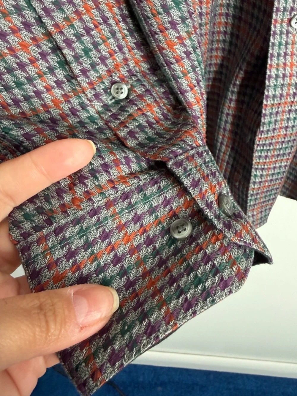 Paul Fredrick Houndstooth Plaid Multicolor Shirt 16 Classic Preppy‎ Smart Casual